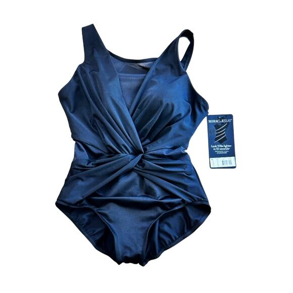 Miraclesuit Plus Size Illusionists Palma One Piece Swimsuit Midnight Blue 18W - Picture 3 of 8